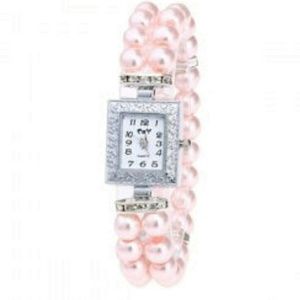 Pink Rectangle Number Faux Pearl Bracelet Watch